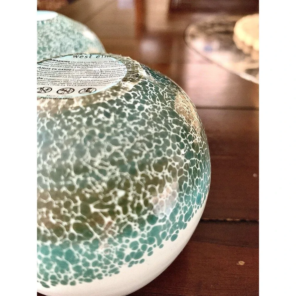 4 West Elm Mexican Glass Votive Candle Holders Recycled Confetti Frit Coastal